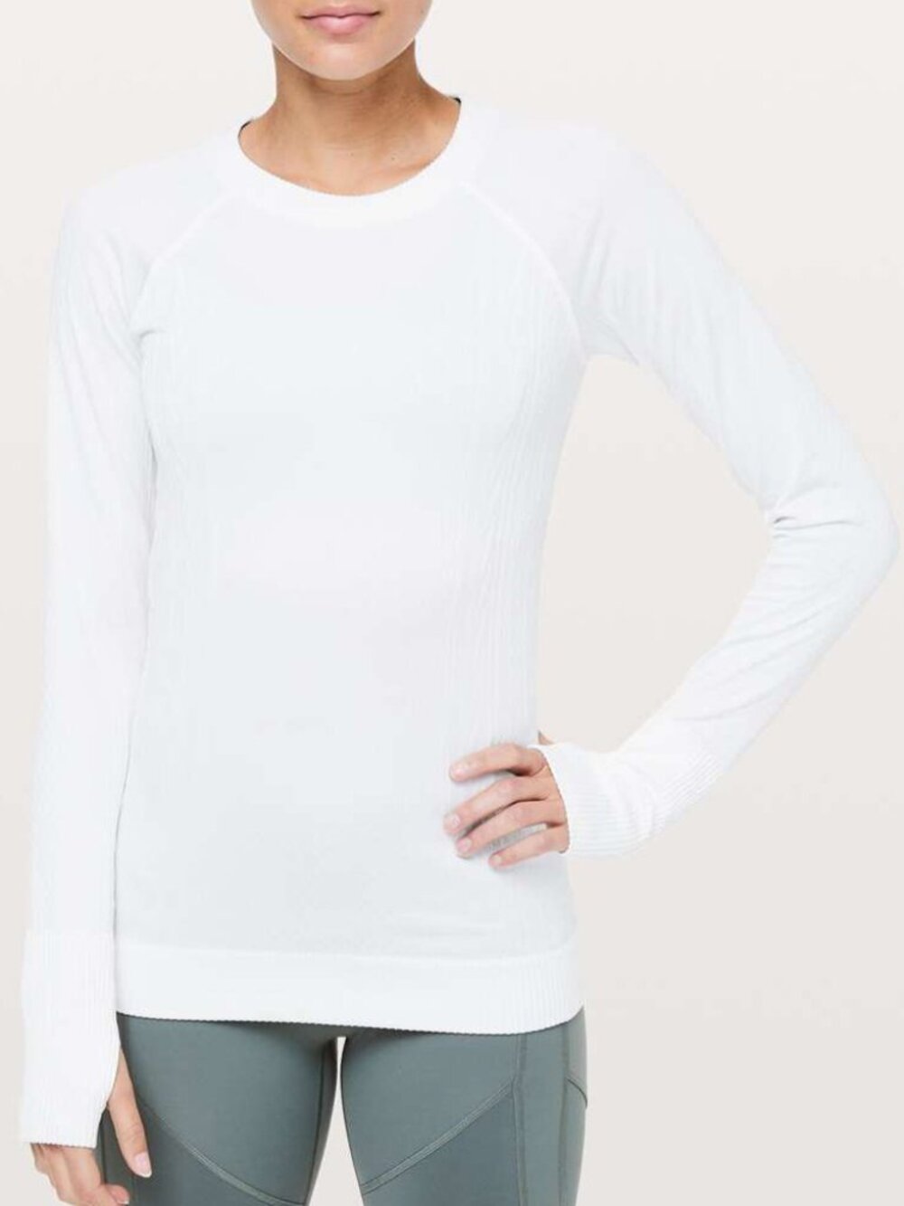 Lululemon Rest Less Pullover White Thumbhole Long Sleeves Crew Neck Base Layer 8